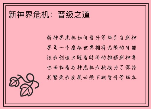 新神界危机：晋级之道